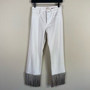 Alice + Olivia Amazing Crystal Fringe Hem Jeans White Size 25